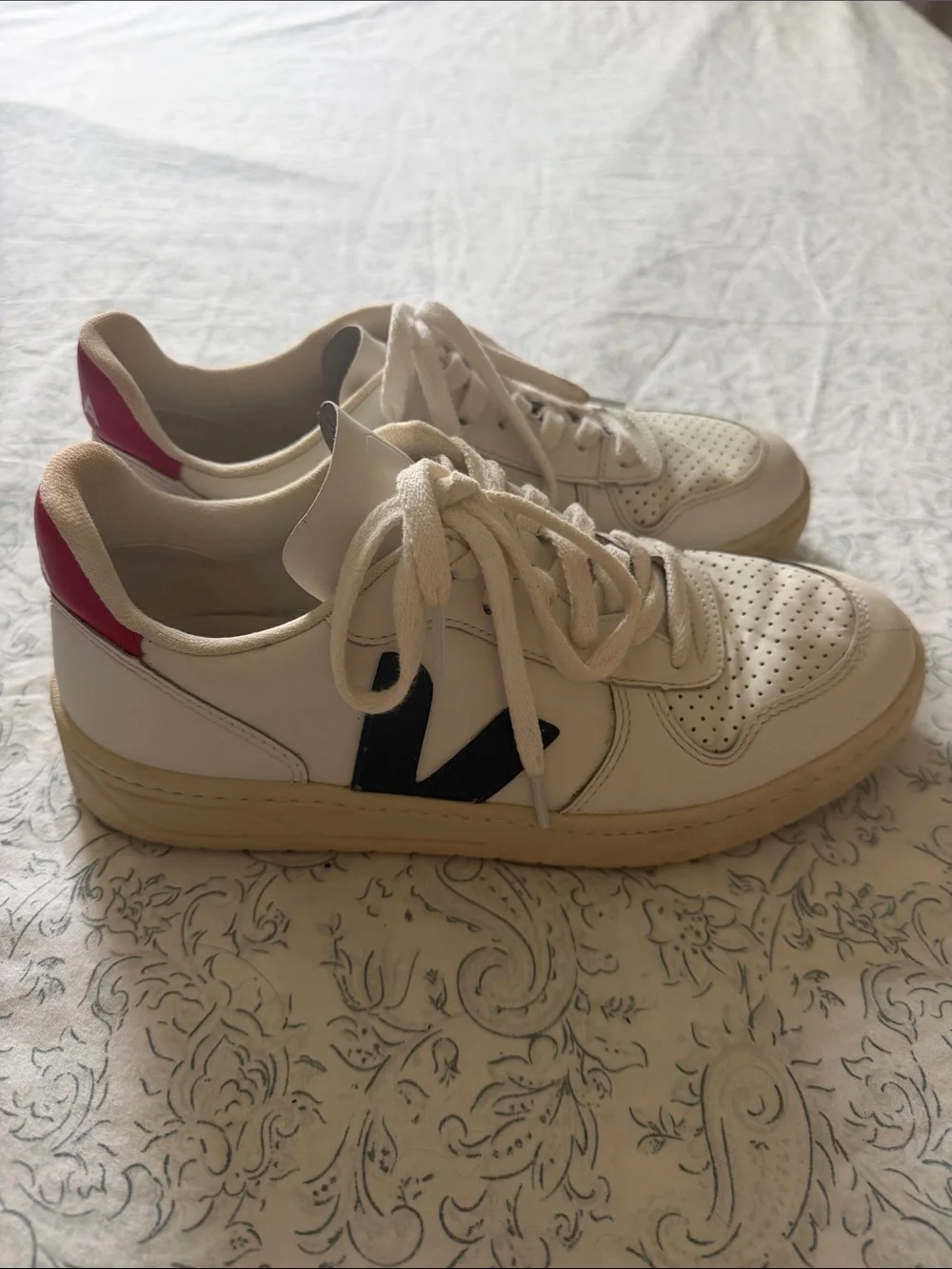 Veja Women’s Cream White and Navy Leather Sneakers